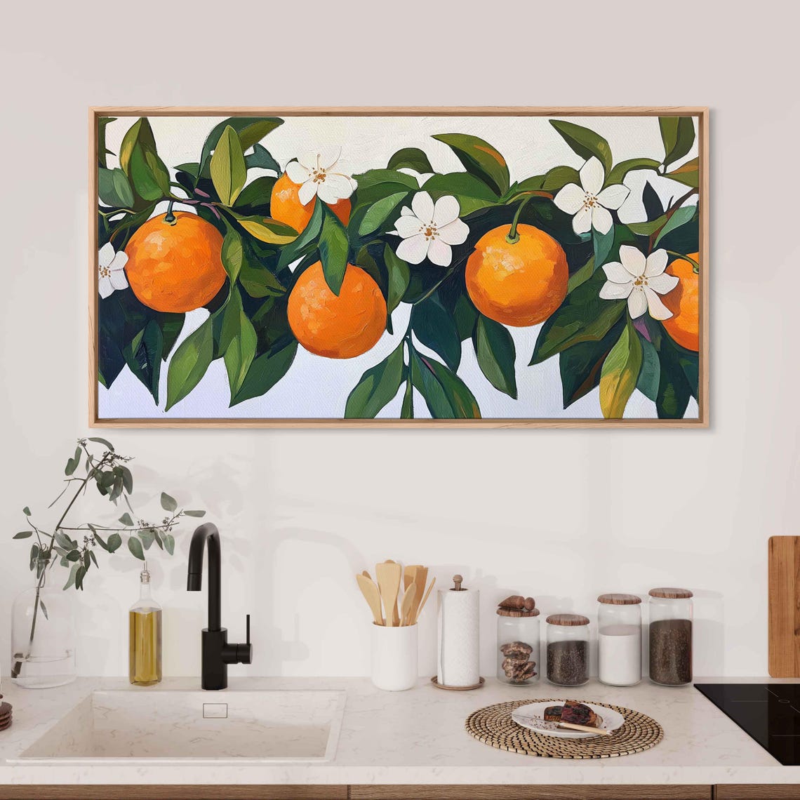 Ripe Oranges And Citrus Blossoms Botanical Painting Panoramic Print - Image 3