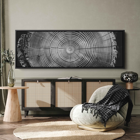 Photo Of Tree Rings With Cracks In Chopped Down Tree Trunk Wall Art Print Black And White Photo Ready To Hang