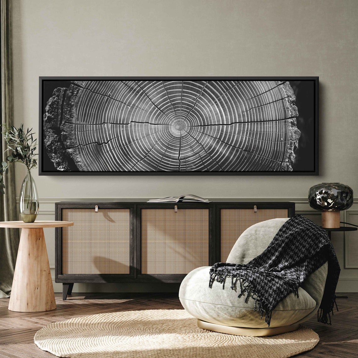 Tree Trunk Cross Section Growth Rings Black White Photo Art Print