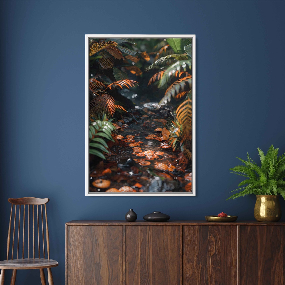 Water Covered Rainforest Floor Hyperrealistic Up Close Wall Art Print Tropical Foliage Rainforest Ferns And Plants Ready To Hang - Image 3