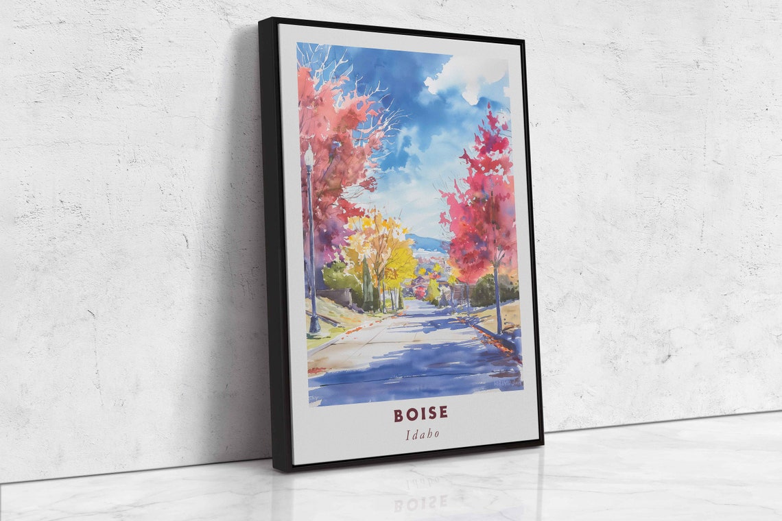 Boise Idaho Fall Street Autumn Trees Watercolor Cityscape Art Poster - Image 2
