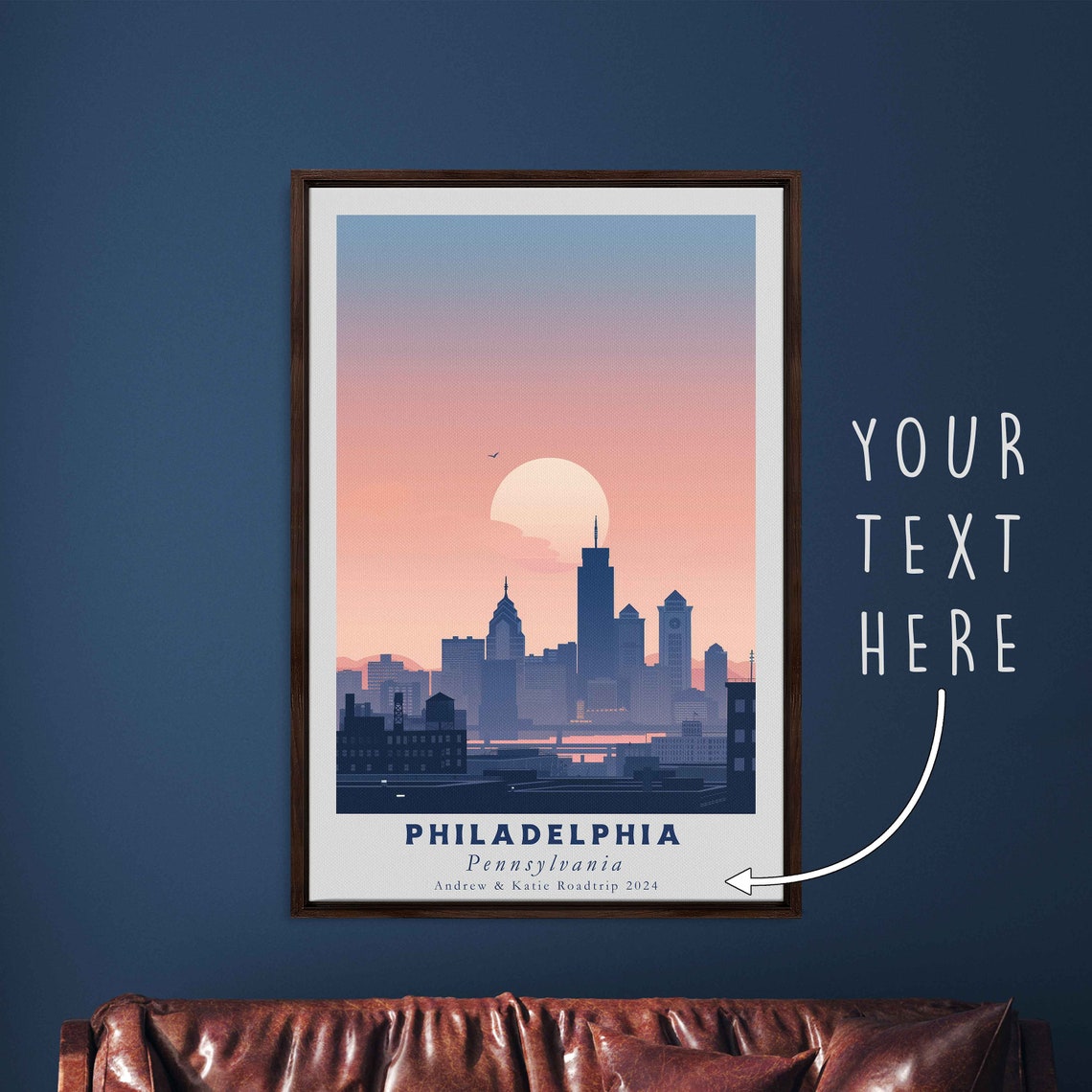 Philadelphia Pennsylvania Sunset Skyline Cityscape Travel Poster - Image 3