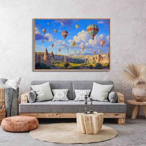 Hot Air Balloon Festival Wall Art Print Surreal Oil Painting Cappadocia Valleys