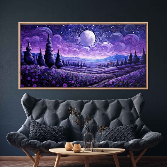 Swirling Starry Night Van Gogh Inspired Purple Moon Lavender Poster