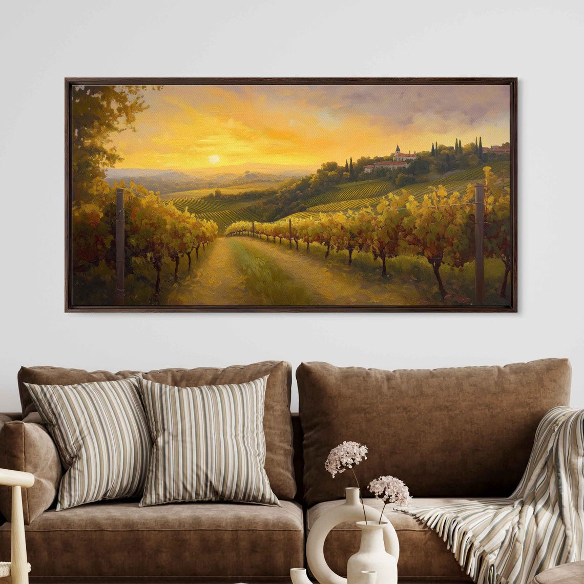 Idyllic Vineyard On A Hillside Wall Art Print Golden Sunset Lush Grape Vines Scenic Landscape - Image 3