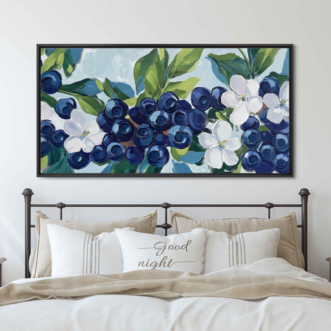 Dense Blueberry Clusters With White Blossoms Painting Art Print