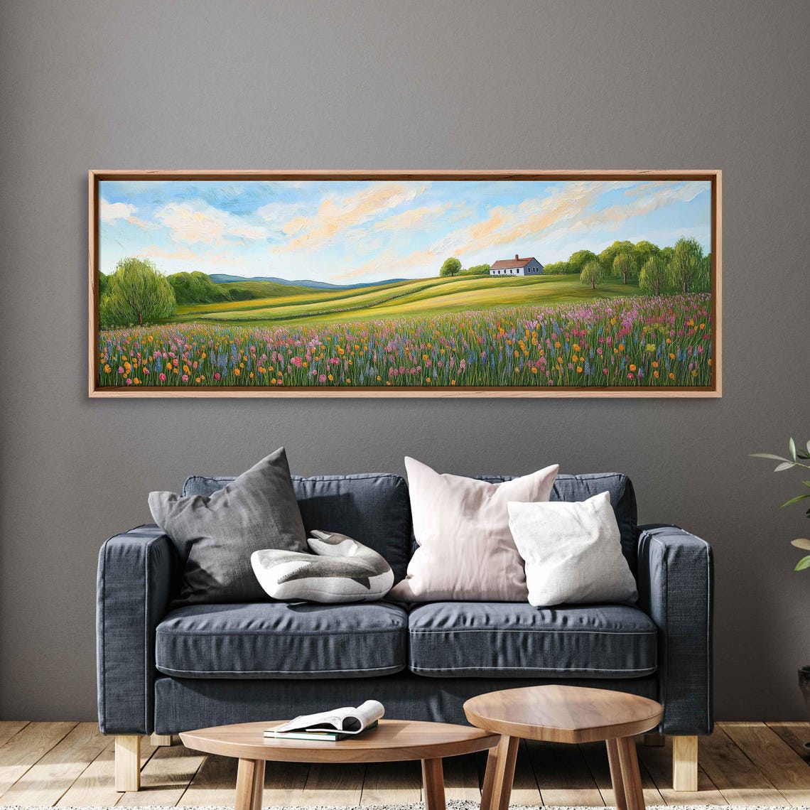 Rolling Hills Wildflower Field Farmhouse Scenic Countryside Poster