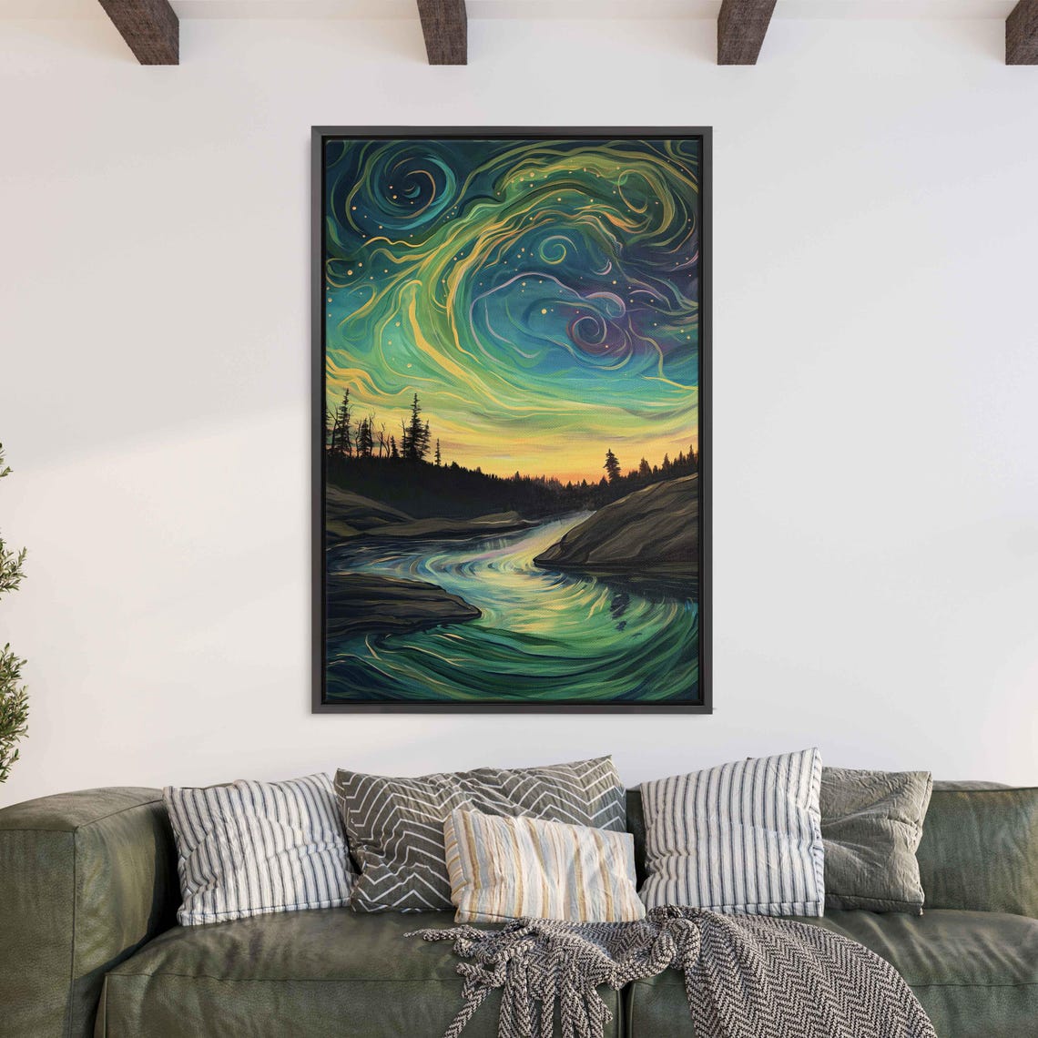 Swirling Northern Lights Over Winding River And Pine Forest Poster - Image 3