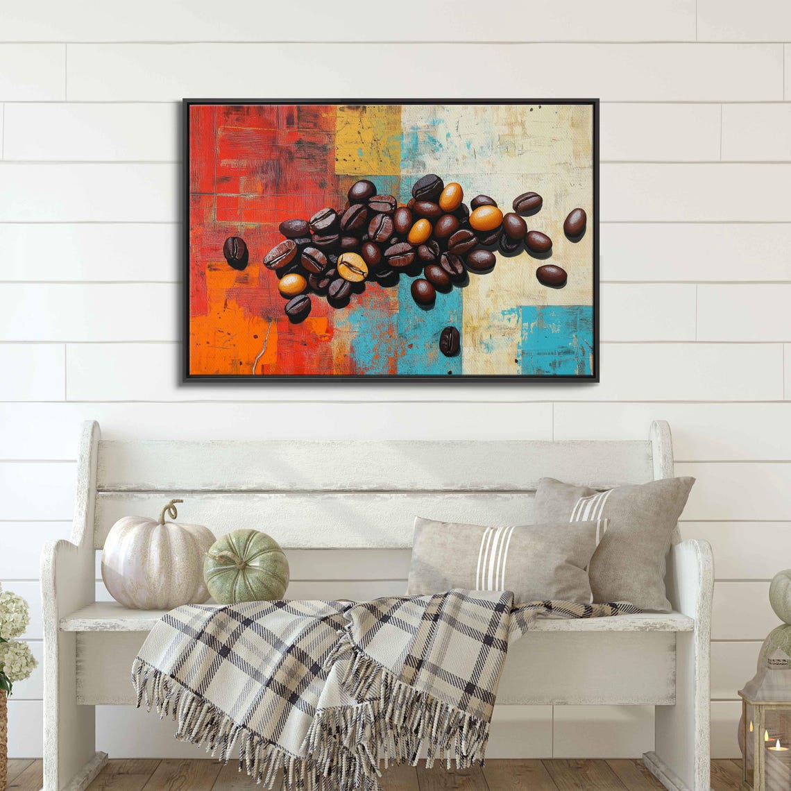 Coffee Beans On Abstract Wall Art Print Coffee Lover Gift For Her Kitchen Wall Art Bright Colors Ready To Hang - Image 3