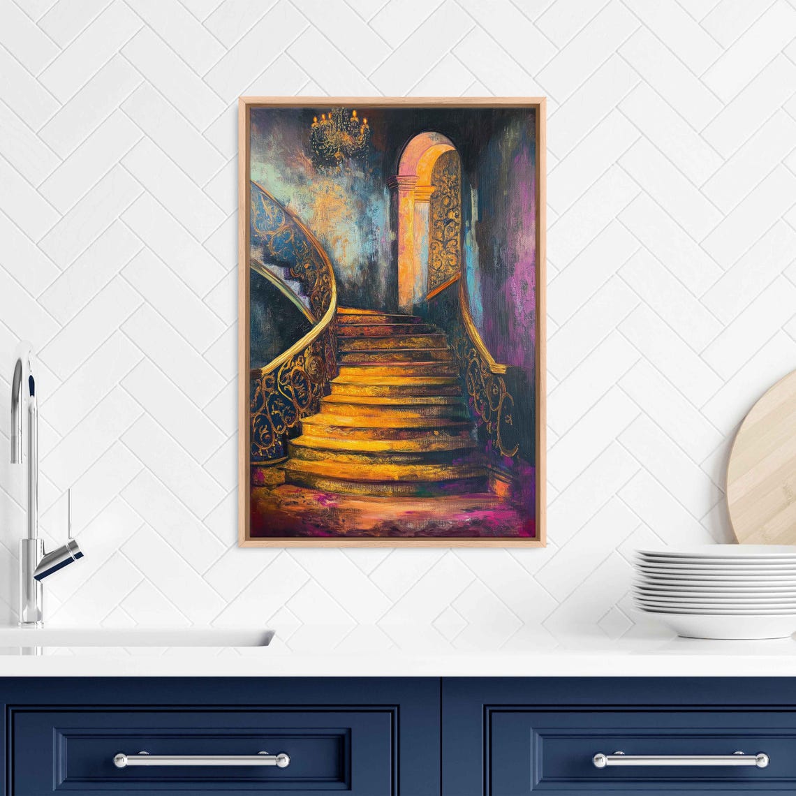 Luxurious Golden Staircase Wall Art Print Opulent Textures Rich Colors Inspired By Klimt - Image 3