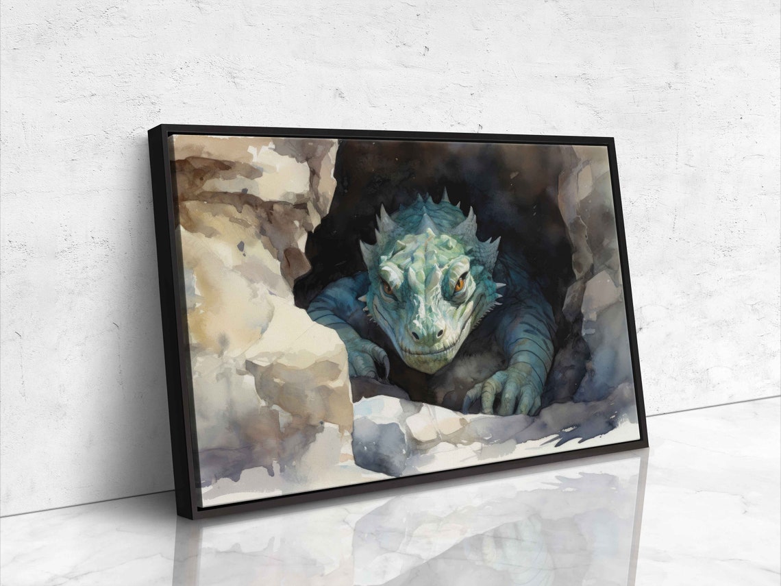 Basilisk Emerging From Cave Watercolor Mythical Serpent Dragon Print - Image 4