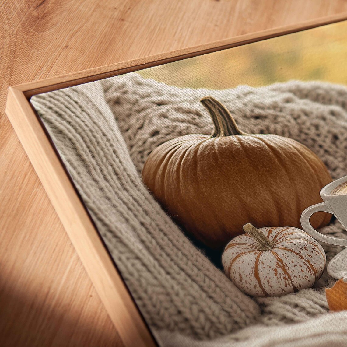 Coffee Cup With Pumpkins On Knit Blanket Cozy Autumn Photo Print - Image 2