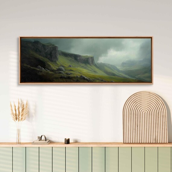 Scottish Highlands Cliffs Wall Art Print Moody Overcast Sky Rich Greens And Grays