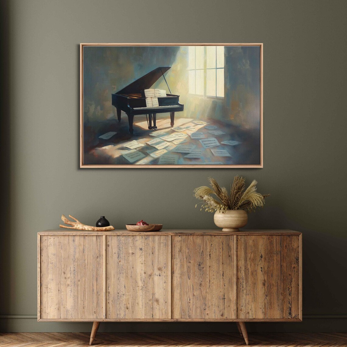 Grand Piano Sunlit Room Painting Sheet Music Scattered Classical Music Elegant Poster - Image 3
