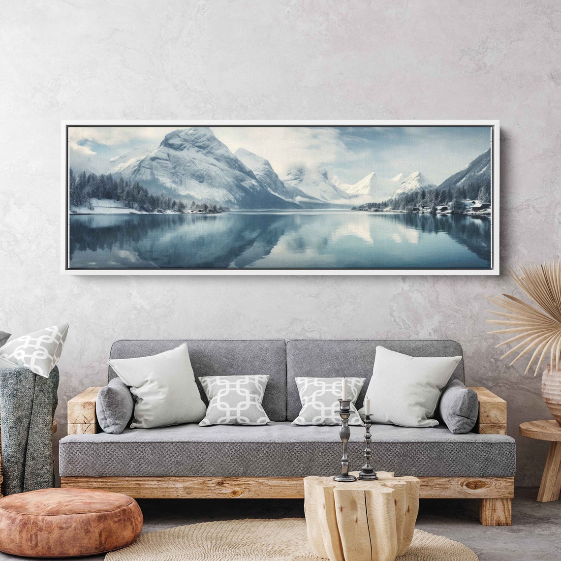 Snowy Peaks Calm Lake Reflection Winter Mountain Travel Poster - Image 2