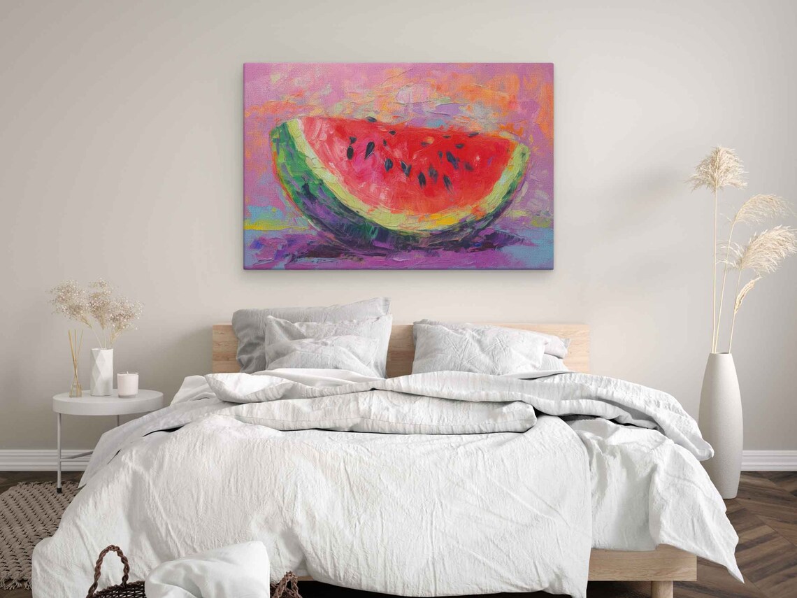 Watermelon Oil Painting On Colorful Background Print On Framed Kitchen Decor - Image 2