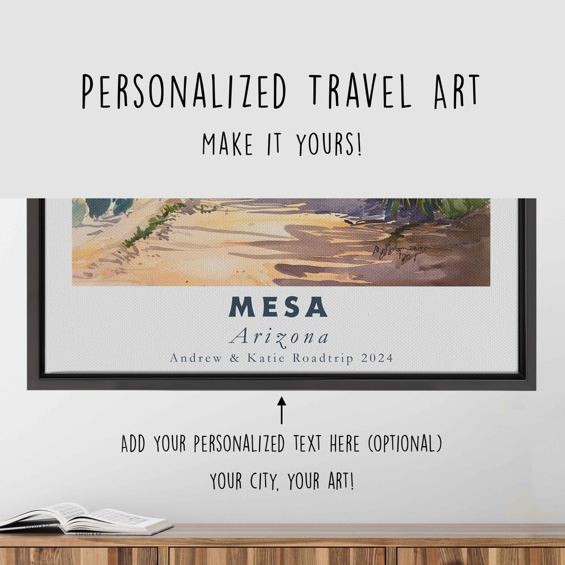 Mesa Arizona Desert Street Saguaro Cactus Adobe Watercolor Art Poster - Image 4