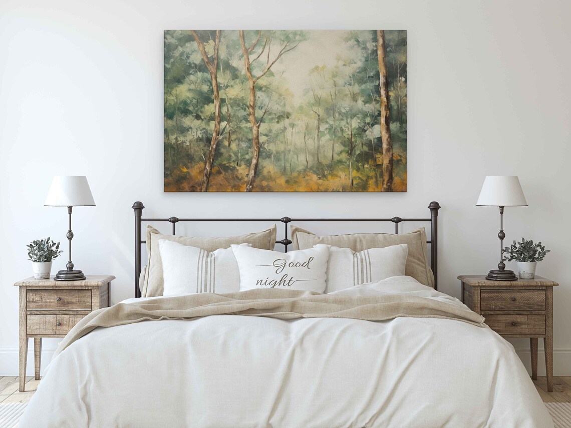 Vintage Rustic Trees Painting On Reproduction Print Ready To Hang Rustic Wall Art - Image 3