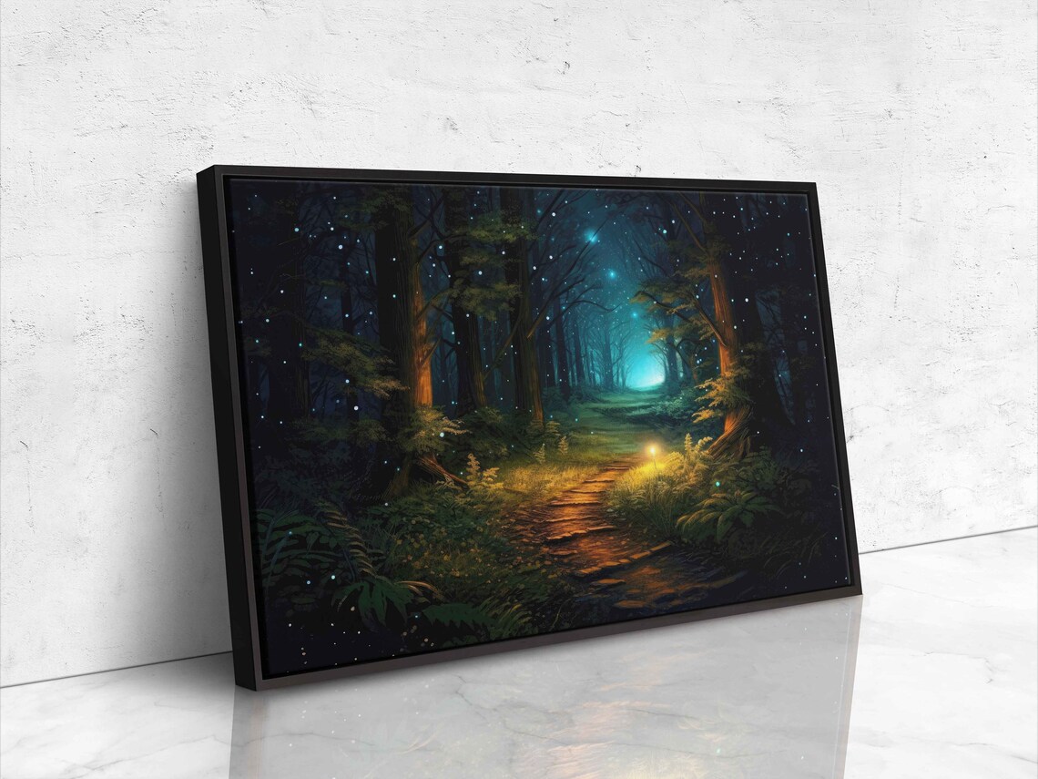 Moonlit Forest Path Illustration, Art Print - Image 4