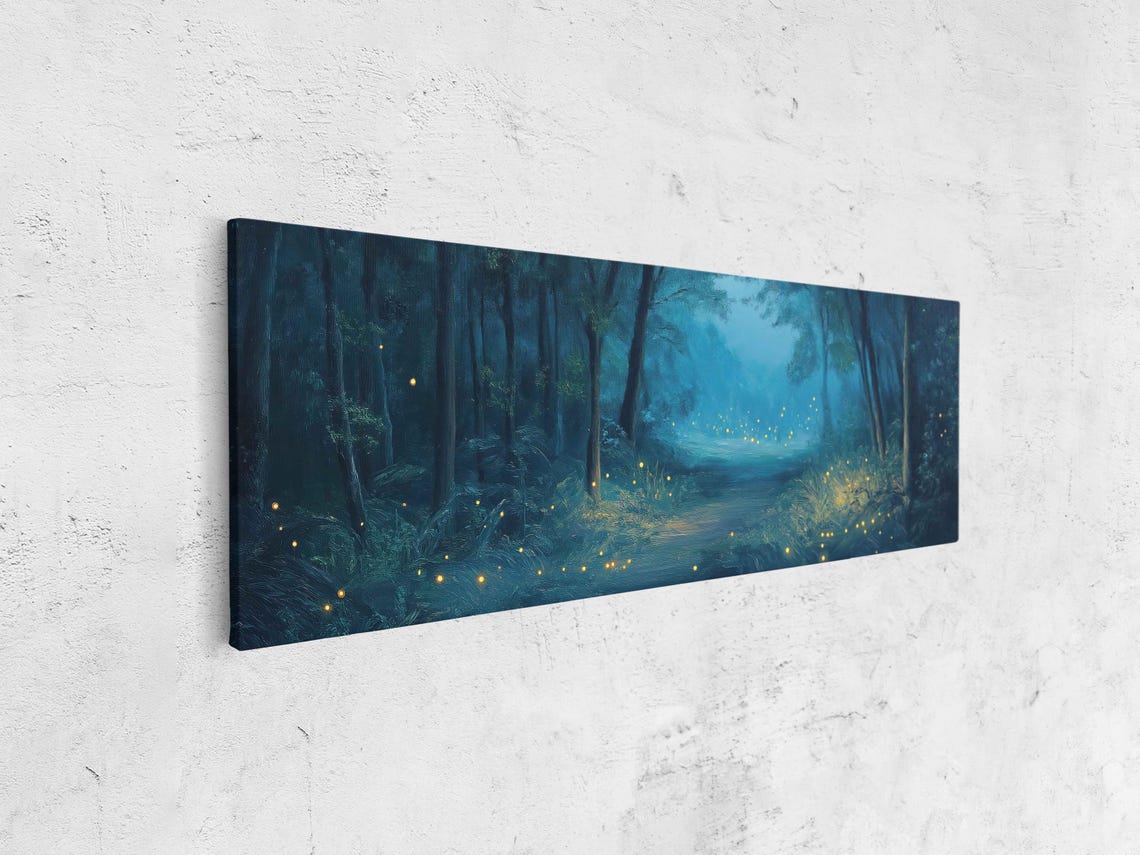 Magical Moonlit Forest Glade Engulfed With Fireflies Oil Wall Art Print Fantasy Nature Art Enchanted Trees Ready To Hang - Image 4