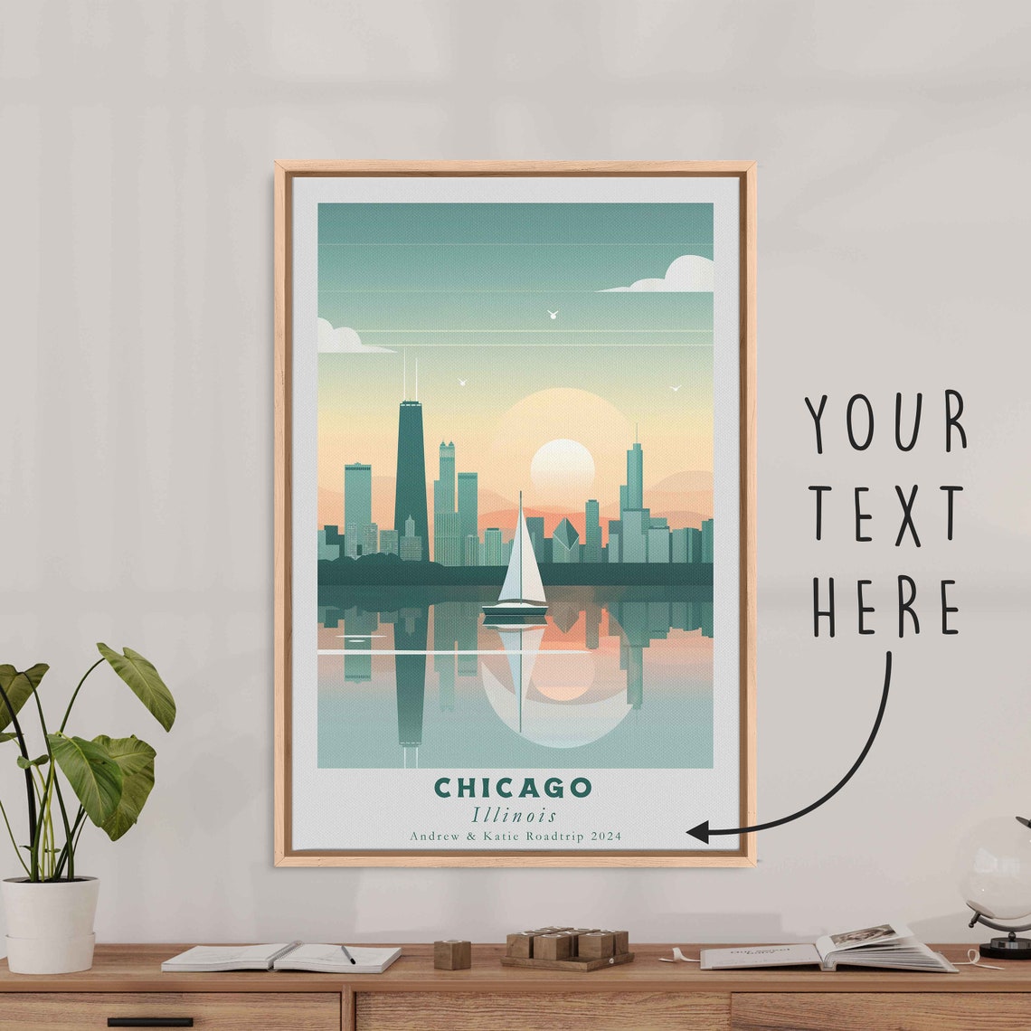Chicago Illinois Skyline Sunset Sailboat Lake Reflection Travel Poster - Image 3