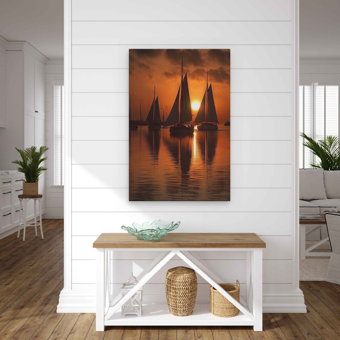 Sailboat Silhouettes At Golden Sunset On Calm Water Travel Poster - Image 3