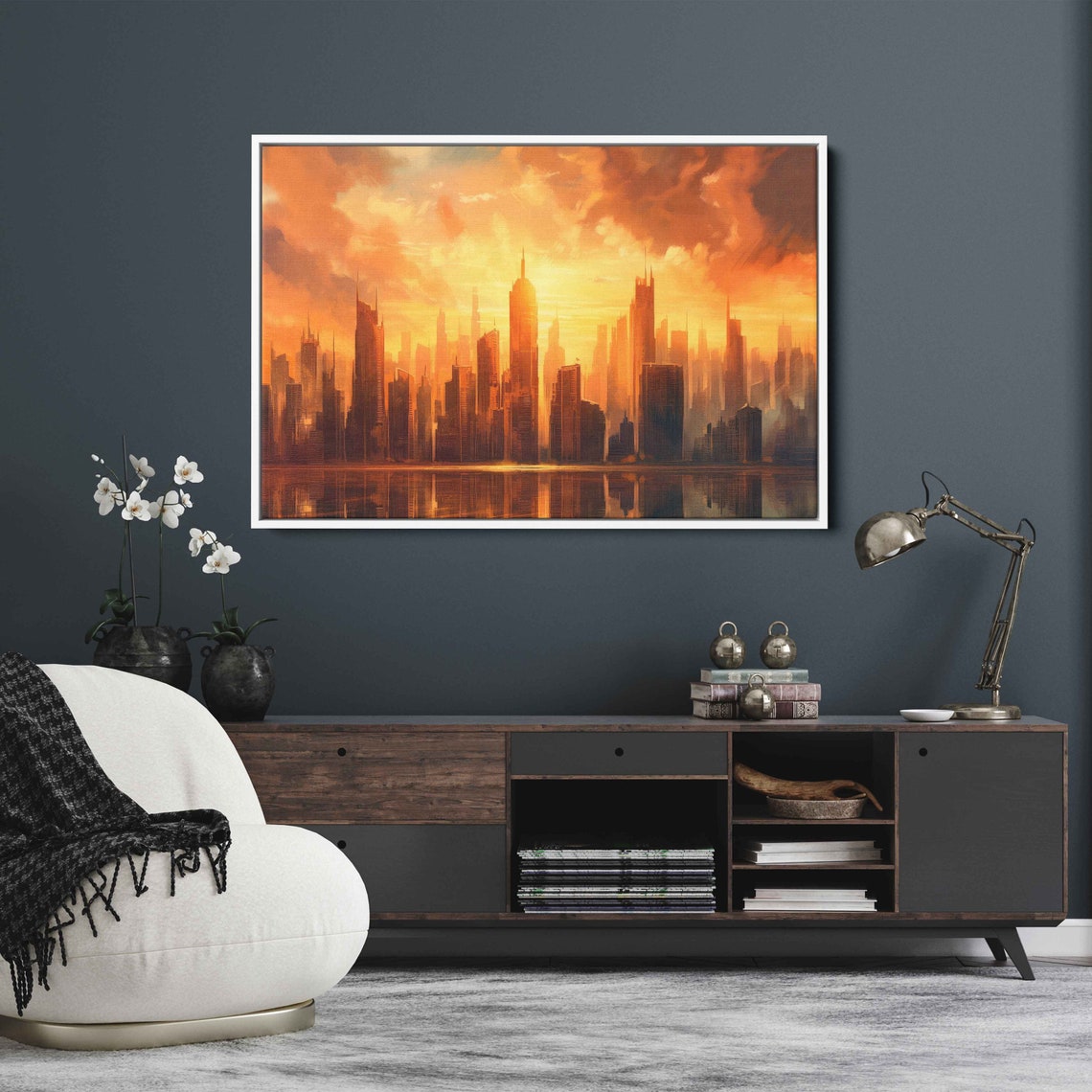 Sunset Cityscape City Skyline Art Wall Art Framed Print Ready To Hang - Image 3