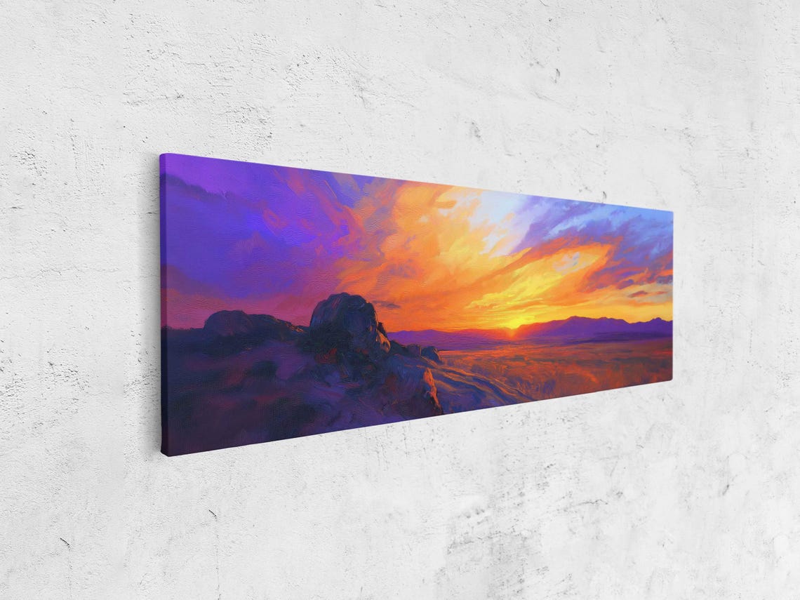 Desert Sunset Vivid Orange Purple Sky Panoramic Landscape Poster - Image 4
