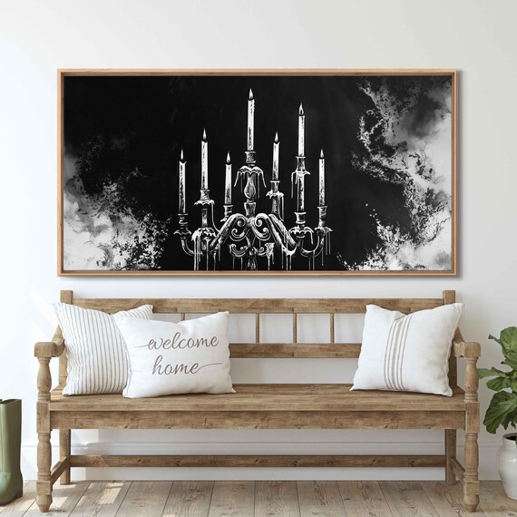Gothic Candelabra With Melting Wax Candles On Black Spooky Wall Art Poster