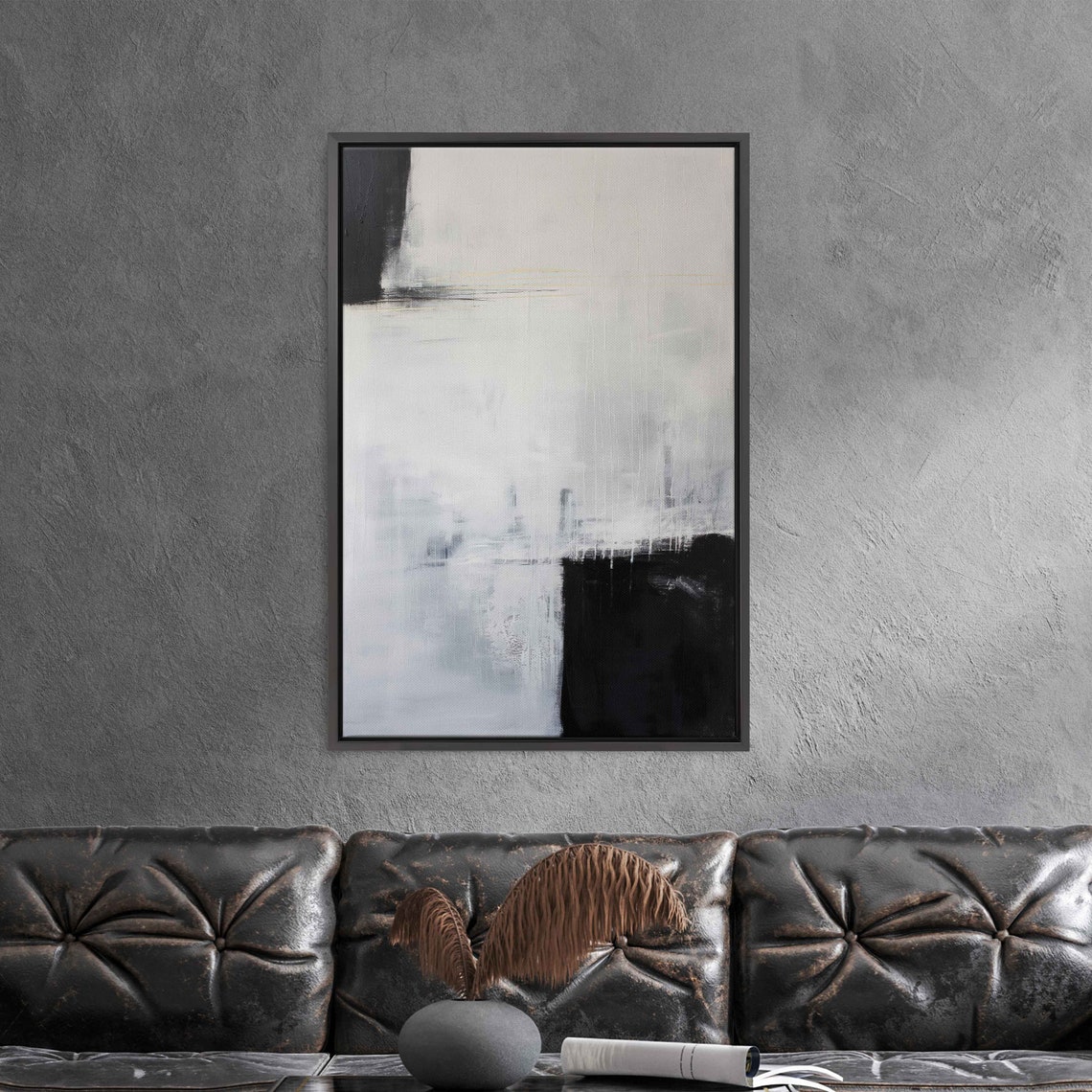 Monochrome Abstract Black White Brushstroke Modern Painting Poster
