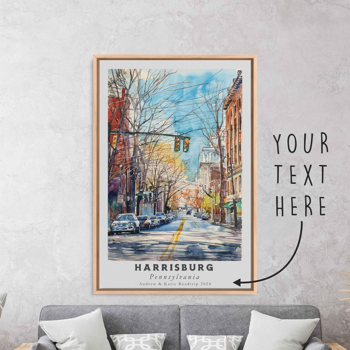 Harrisburg Pennsylvania Watercolor Downtown Street Spring Day Print - Image 3