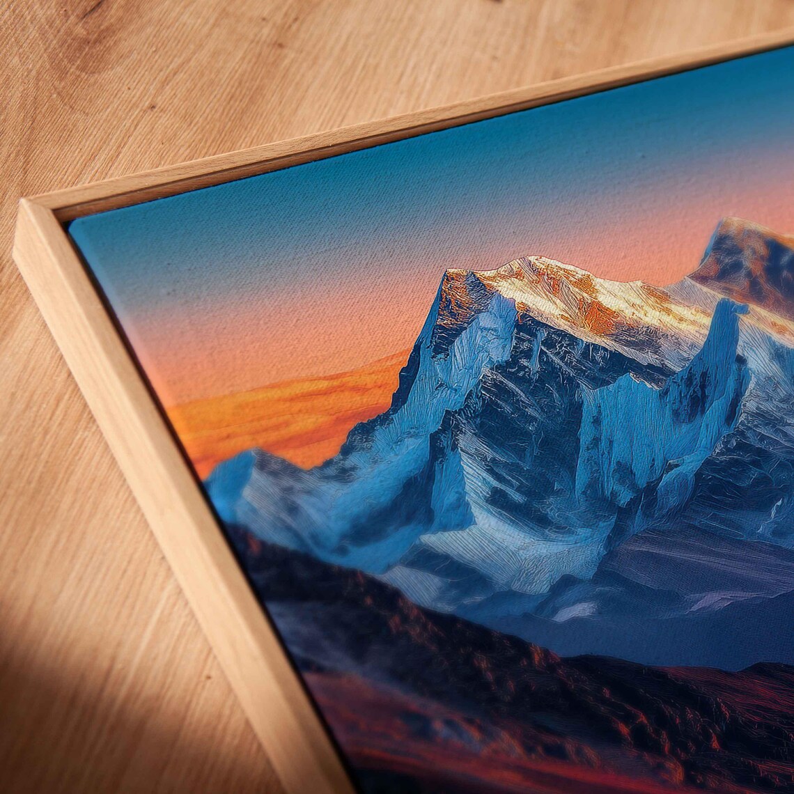Himalayan Mountain Range Wall Art Print Panoramic Acrylic View Vibrant Blues And Warm Golds - Image 2