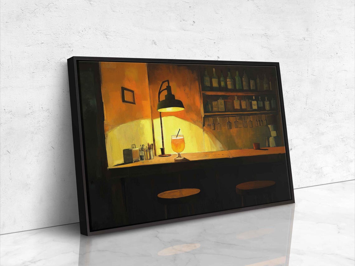 Warm Lamplit Bar Corner Cocktail Hour Evening Mood Painting Poster - Image 4