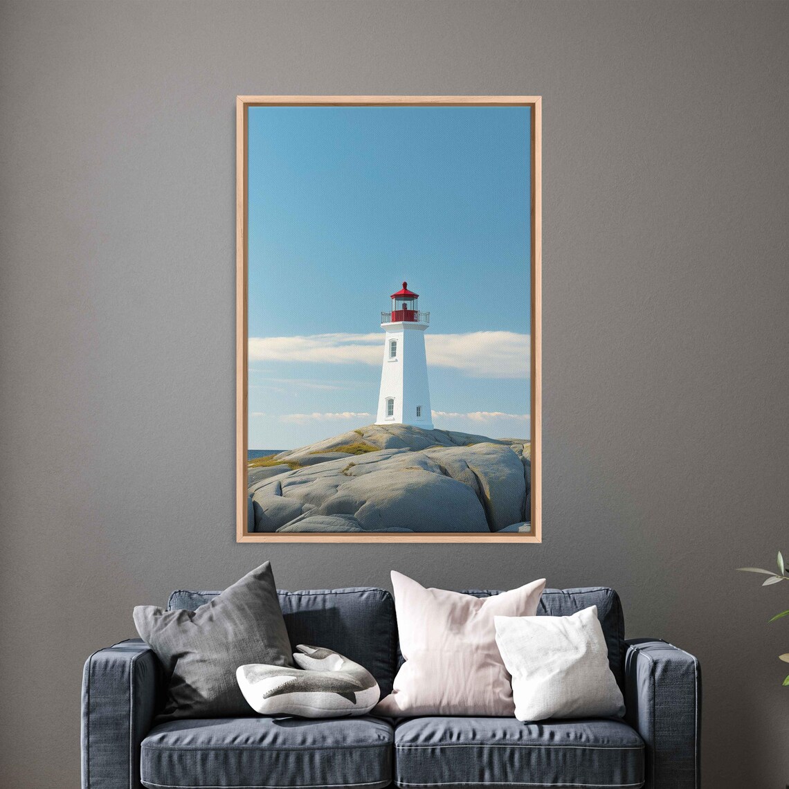 Lighthouse Against Horizon, Minimalist Tranquil Scene