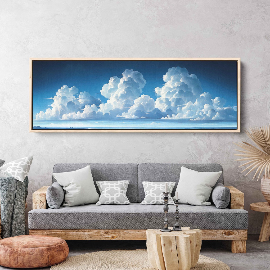 Giant White Clouds Over Blue Sky Panoramic Cloud Painting Print