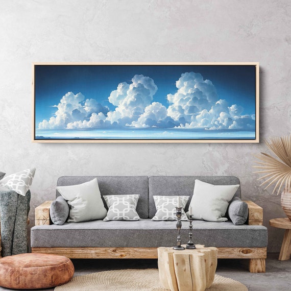 Fluffy White Clouds Blue Sky Wall Art Print Ready To Hang