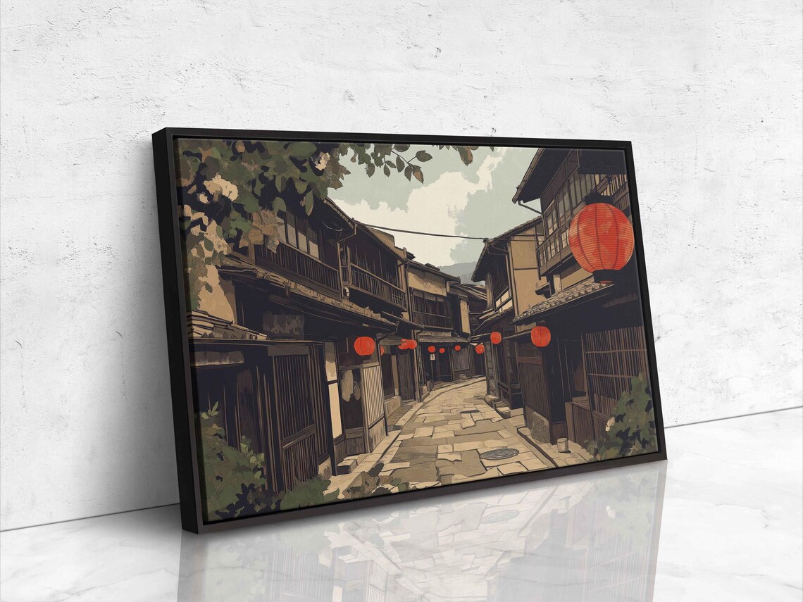 Ancient Kyoto Street Vintage Style Lanterns Traditional Houses Poster - Image 4