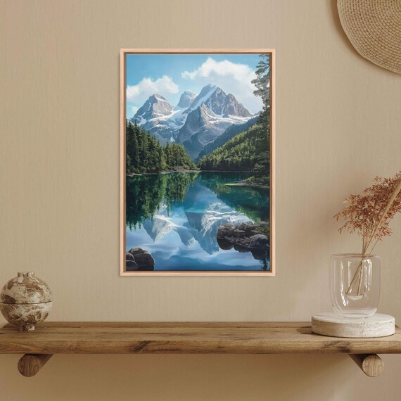 Serene Swiss Alps Reflection Wall Art Print Oil Painting High Resolution Nature Scene