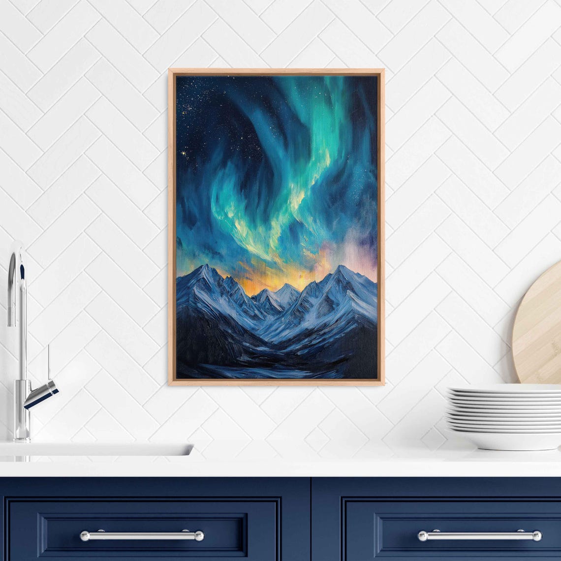 Stunning Northern Lights In Sky Over Mountains Acrylic Wall Art Print Van Gogh Inspired Starry Night Sky Ready To Hang - Image 3