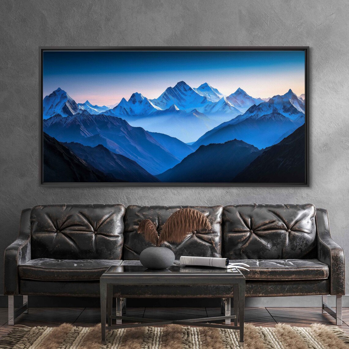 Himalayan Mountain Range Wall Art Print Stunning Snow Layers Vibrant Blues Golden Light
