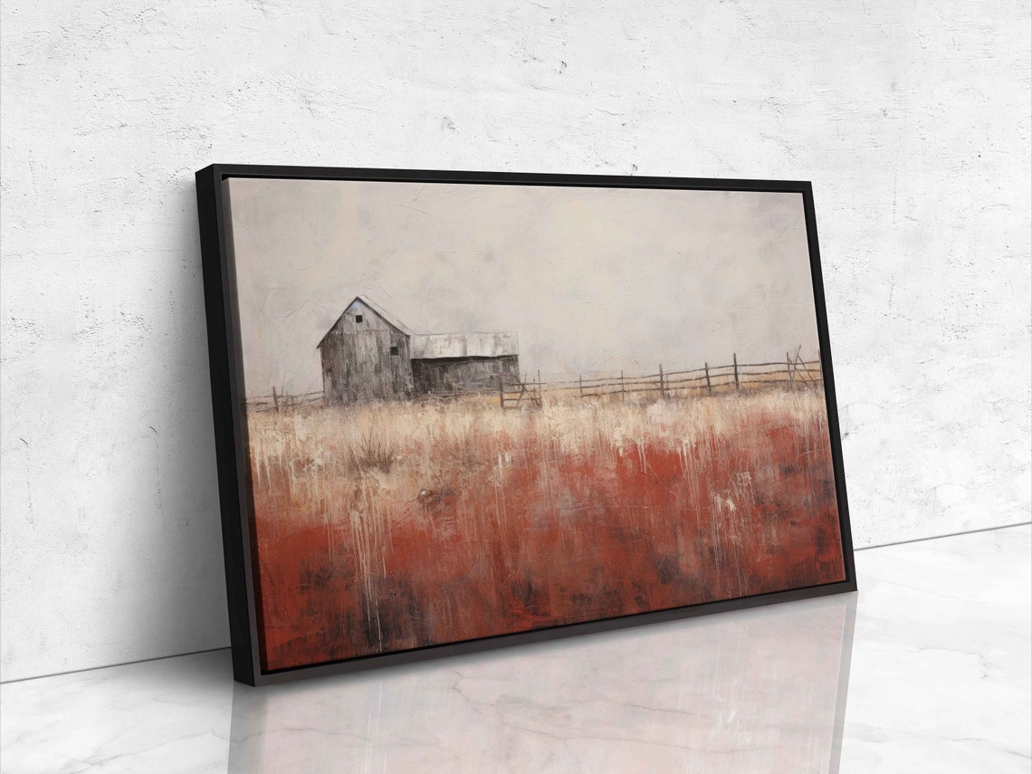 Rustic Old Barn Wheat Field Fence Minimalist Farmhouse Wall Art Print - Image 4
