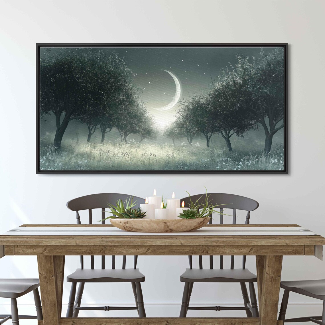 Luminous Fruit Trees, Mystical Orchard Under Moonlight