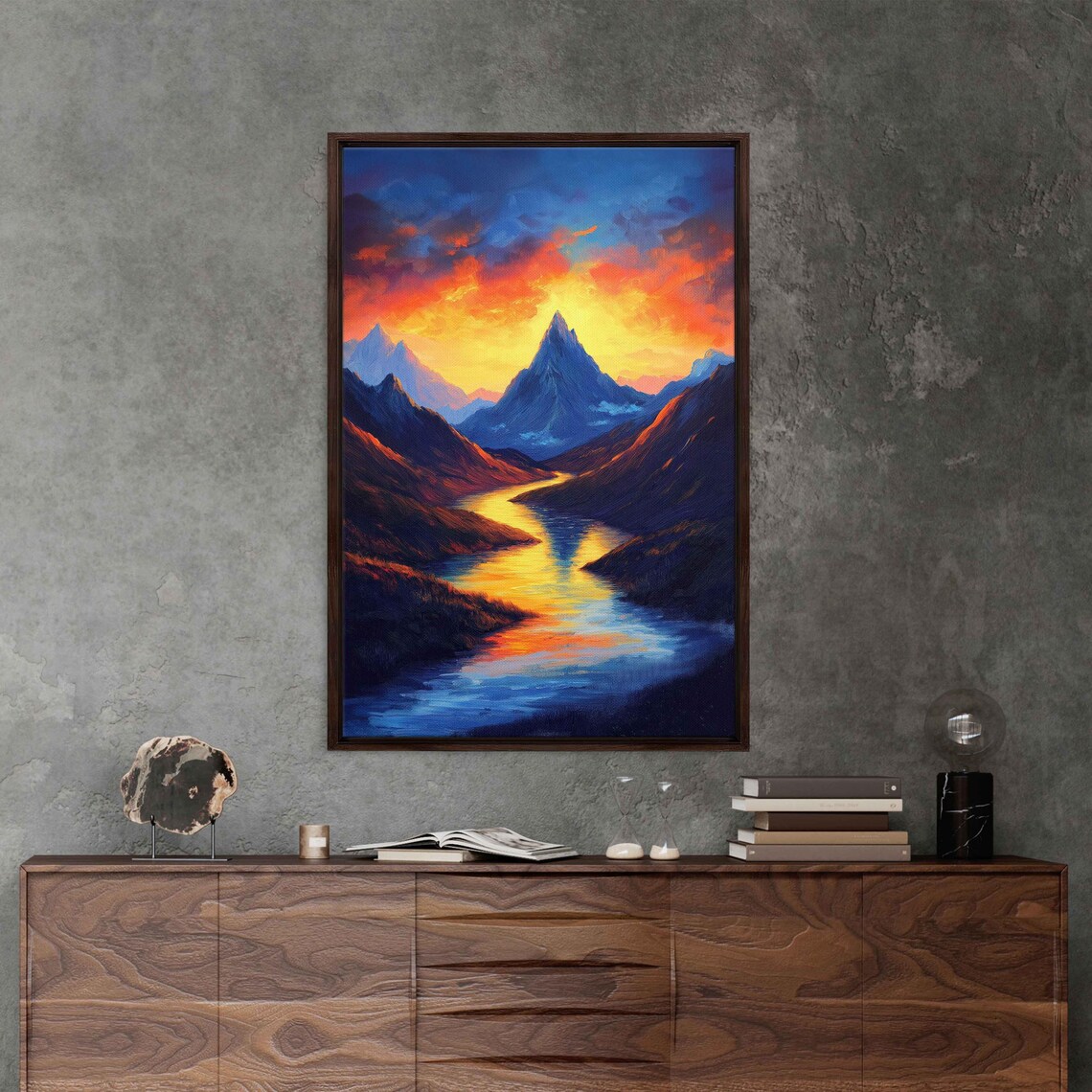 Mystical Mountain Landscape, Dramatic Peaks Sunset - Image 3