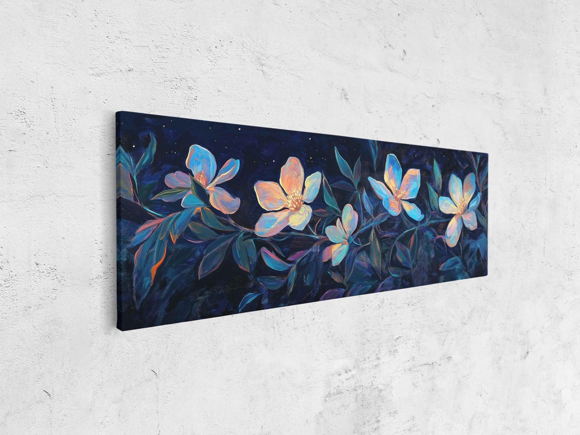 Glowing Moonlit Flowers Iridescent Blue Night Blossom Art Poster - Image 4