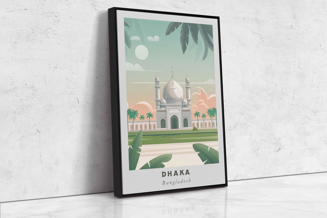 Dhaka Bangladesh White Mosque Domes Palm Trees Pastel Art Poster - Image 2