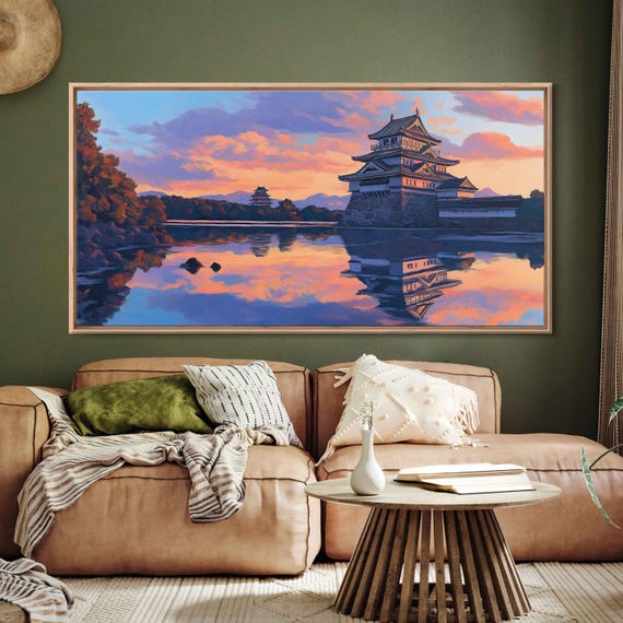 Ancient Japanese Castle Reflection, Serene Lake View