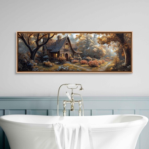 Fairytale Stone Cottage in Golden Autumn Forest Panoramic Poster