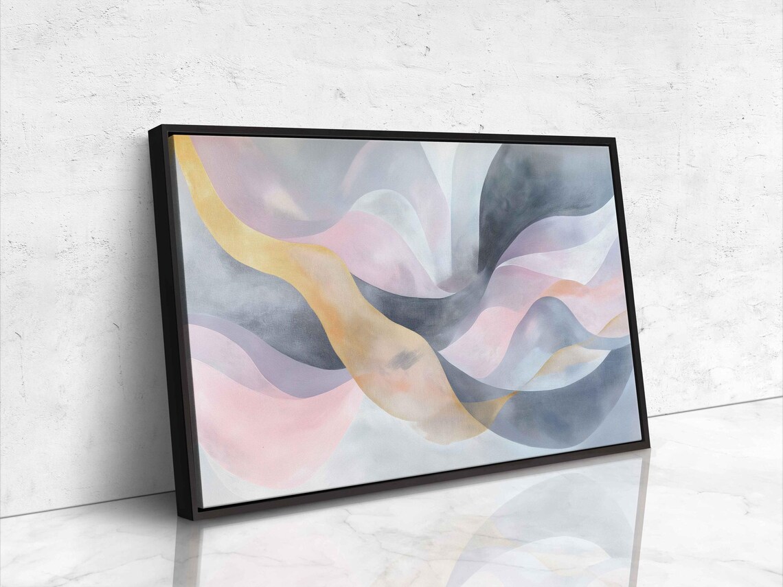 Abstract Pastel Composition, Flowing Curves With Gold Hints - Image 4
