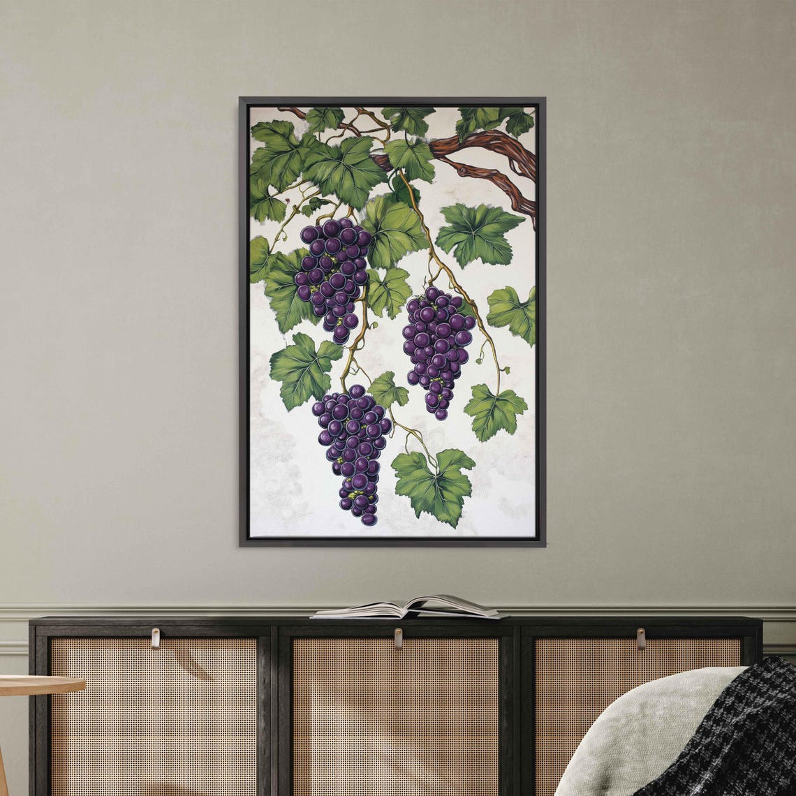 Dark Purple Grape Clusters On Vine Botanical Painting Art Poster - Image 3