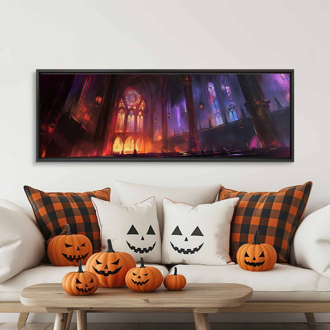 Abandoned Cathedral Moonlit Altar Towering Spires Panoramic Wall Art - Image 3
